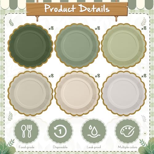 Paper Plates 9 Inch, Sage Green, 48 - Image 4