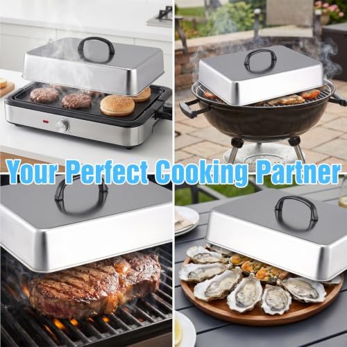 2pcs Rectangular Basting Cover, Stainless Steel Grill Cover Lid for Flat Top Griddle, 13"x11.1"x2.6" Heavy Duty Cheese Melting Dome, Commercial Grade Griddle Accessories for Outdoor BBQ - Image 7