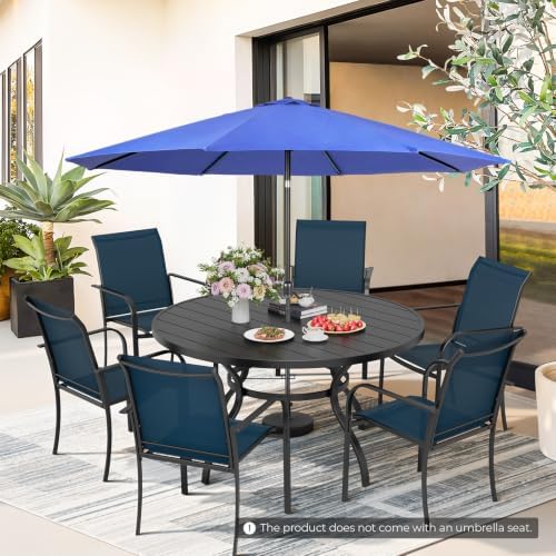 Incbruce 8 PCS Patio Dining Set with Dark Blue Umbrella, Outdoor Dining Set of 6 Textilene Chairs and 53" Round Table with Umbrella Hole for Backyard, Garden, and Poolside (Blue) - Image 2