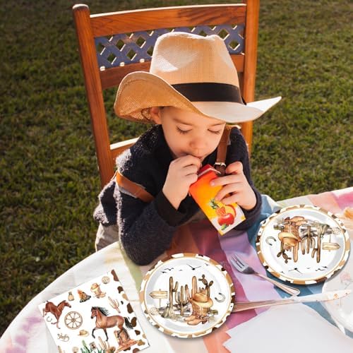 40PCS Western Birthday Decorations Cowboy Party Disposable Tableware Supplies Plates Napkins Rodeo Decoration for Baby Shower Fire Camping Wild West Party - Image 7