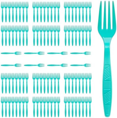 Teal Plastic Forks Durable for Disposable Party Supplies 104 PCS by FUEVING