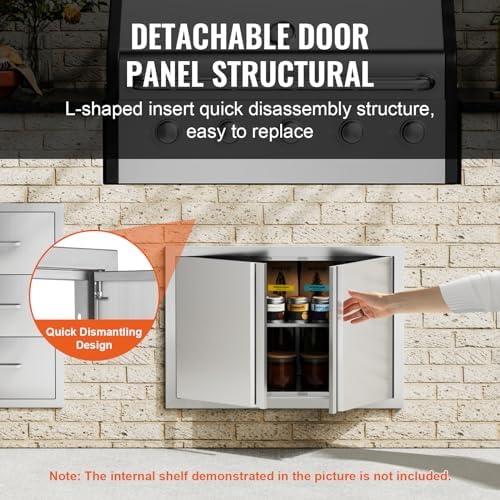 VEVOR Double Outdoor BBQ Kitchen Door, 28" W x 19" H Inch, Stainless Steel Flush Mount Vertical Door with Recessed Handles for Grilling Station - Image 4