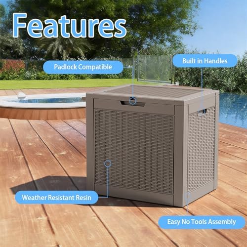 31 Gallon Deck Box, Lockable Waterproof Outdoor Storage Boxes For Garden Tools,Indoor Cushions,Accessories Outside Storage Resin Weatherproof Container(Grey) - Image 2