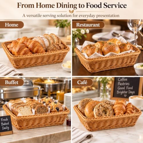 2 Pack Wicker Bread Baskets, 12 Inch Rectangular Serving Trays - Image 6