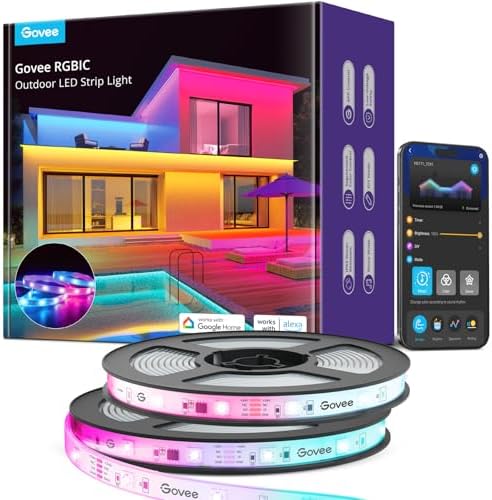 Govee Outdoor LED Strip Lights, 65.6ft Smart Led Strip Lights Work with Alexa and Google Assistant, App Control, IP65 Waterproof, RGBIC Outdoor Lights for Patio, Eave, Patio Decorations by Unknown
