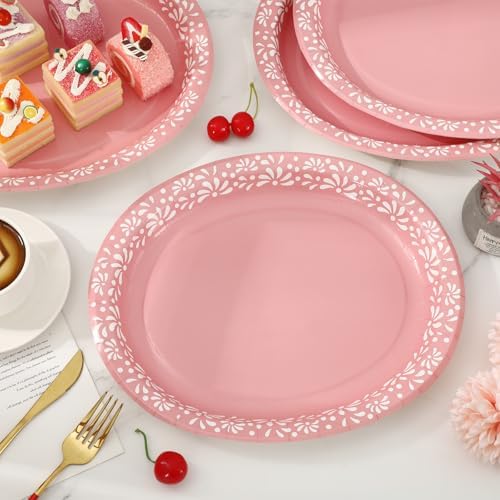 Whaline 50 Pcs Cielito Lindo Paper Plates 12 x 10 Inch Pink Mexico Fiesta Party Oval Disposable Dinner Plates for Mexican Themed Baby Shower Wedding Party Decor Supplies - Image 4