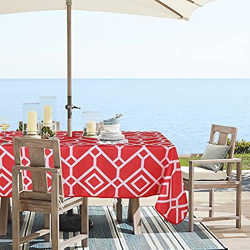 LUSHVIDA Moroccan Outdoor Tablecloth with Umbrella Hole, 60x102 Inch Red - Image 3