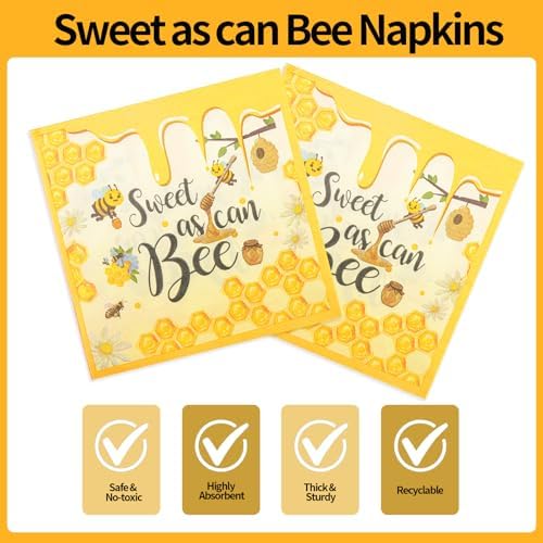 75PCS Bee Decorations for Party, Sweet as Can Bee Paper Plates and Napkins with Forks Disposable Dessert Tableware Parties Favors for Birthday Party Supplies Decorations - Image 5