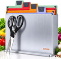 4-Piece Non-Toxic Cutting Board Set 12"L x 9"W with Premium Scissors and Holder (Tall Silver) by EZTICO