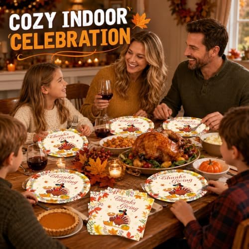 40Pcs Thanksgiving Paper Plates and Napkins Party Supplies, Disposable Fall Turkey Plates Napkins Dinnerware Set for Autumn Theme Friendsgiving Party Decorations - Image 6