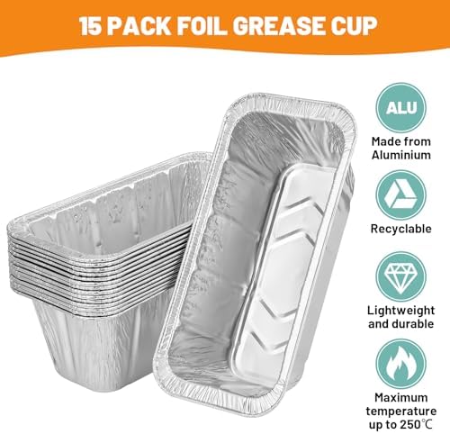 15-Pack Grease Cup Liners + Metal Griddle Grease Catcher Compatible with Blackstone Griddle, Aluminum Foil Drip Pan Grease Catcher Cup Liner for Blackstone Griddle 17, 22, 28, 36 Inch - Image 5