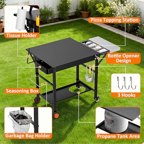 Pizza Oven Table for Ooni, Ninja & Blackstone, Wheeled Grill Cart - Image 4
