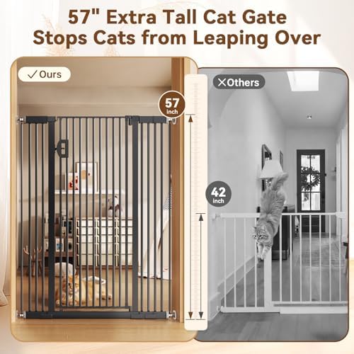 Fldofaves 57" Extra Cat Gate, Fits 29.5"-43" Wide Openings, Pressure Mounted Auto Close Tall Dog Gate with Ultra Narrow Bar Spacing, No Drill Dog Gate for Doorways, Stairs, Hallways - Image 2