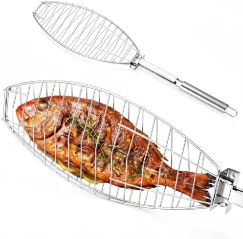 2 Packs Fish Grill Basket - Premium Stainless Steel Large Fish Basket for Grilling - Perfect for Cooking Whole Fish by RTT