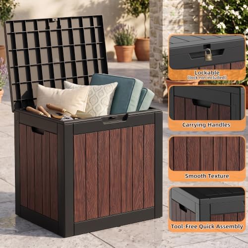 40 Gallon Outdoor Deck Box, Lockable Waterproof Resin Storage Container, Weatherproof Storage Box for Garden Tools, Patio Cushions & Outdoor Accessories (Walnut) - Image 7