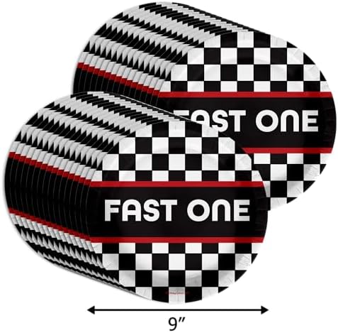 Fast One Racing First Birthday - 32 Piece Disposable Party Supplies - Decorations for Race Car Boy's 1st Birthday Round Party Plates - Large 9" Paper Plates In Bulk - Image 2