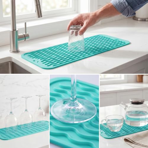 MicoYang Silicone Dish Drying Mat for Multiple Usage,Easy clean,Eco-friendly,Heat-resistant Silicone Mat for Kitchen Counter,Sink,Bar,Bottle,or Cup Mint M 17 inches x 6 inches - Image 4