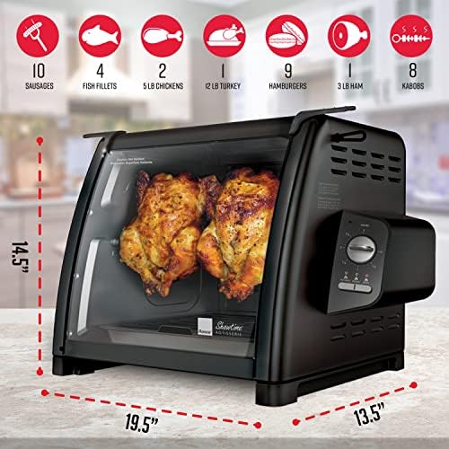 Ronco Showtime Large Capacity Rotisserie & BBQ Oven, Simple Switch Controls, Silicone Door Tie, Perfect Preset Rotation Speed, Self-Basting, Auto Shutoff, Includes Multipurpose Basket, black - Image 3
