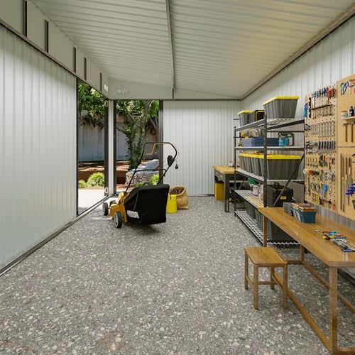 8'x12' Outdoor Lean to Storage Shed with Triple Doors Utility Galvanized Steel Sheds for Vertical Storage, Dual Lock Metal Shed with Sloped Roof for Mower,Bike,Garden Tools (Black) - Image 2