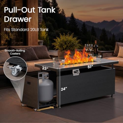 Ciays 51" 4-in-1 Propane Fire Pit Table, 60000 BTU with Glass Wind Guard - Image 3