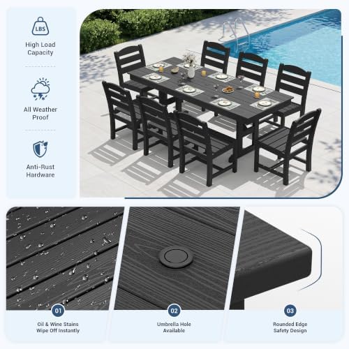 KINGYES Outdoor Armless Dining Chairs Set of 8,HDPE Patio Chairs,Black - Image 3