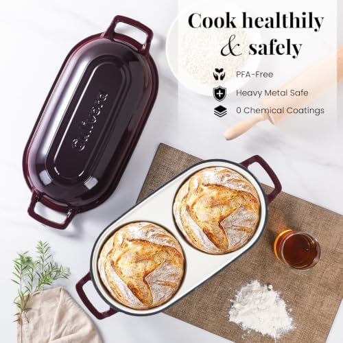 Cast Iron Double Dutch Oven, Mini Enamel Sourdough Bread Pan with Lid, Fig - Image 6