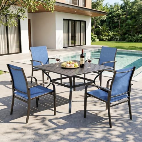 HERA'S HOUSE 5pc Patio Dining Set for 4, Outdoor Metal Table & Blue Chairs by HERASHOUSE