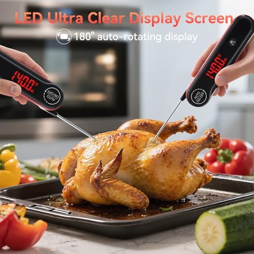 0.3s Instant Read Meat Thermometer, IP67 Waterproof (Red) - Image 3