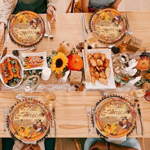 20 Pcs Happy Thanksgiving Party Disposable Paper Plates Fall Themed 9 Inch Round Dinner Plates for Autumn Party Decorations (Turkey Pumpkin) - Image 5