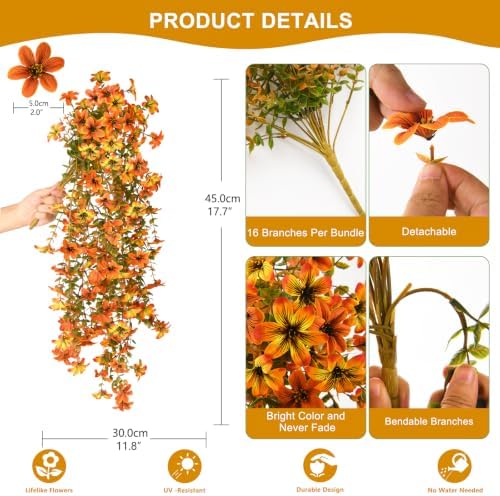 Artificial Fall Flowers Fake Mums UV Hanging Plants for Outdoors Decor - Image 2