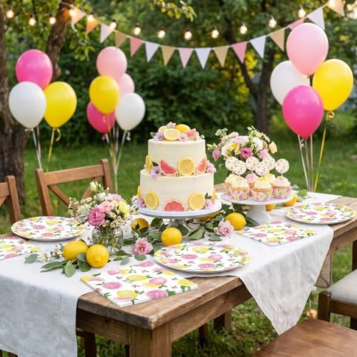 40PCS Lemonade Party Decorations Tableware Set For Girls Pink Lemon Paper Plates and Napkins, Pink Lemon Fruit Themed Birthday Baby Shower Bridal Shower Party, Serves 20 - Image 7