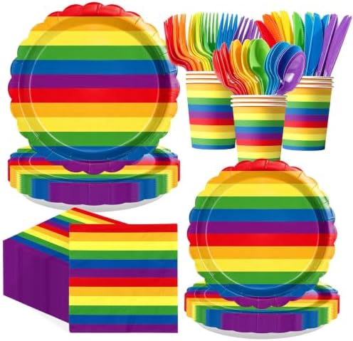 168 Pcs Rainbow Birthday Party Decorations, Serves 24 by Greencian