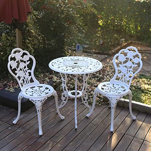C/G 3-Piece Bistro Set - Outdoor Patio Table Set, Anti-Rust Cast Aluminum, White by C%2FG+patio+casa