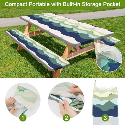 Picnic Table and Bench Cover Set, Waterproof Fitted Elastic Cloth - Image 3