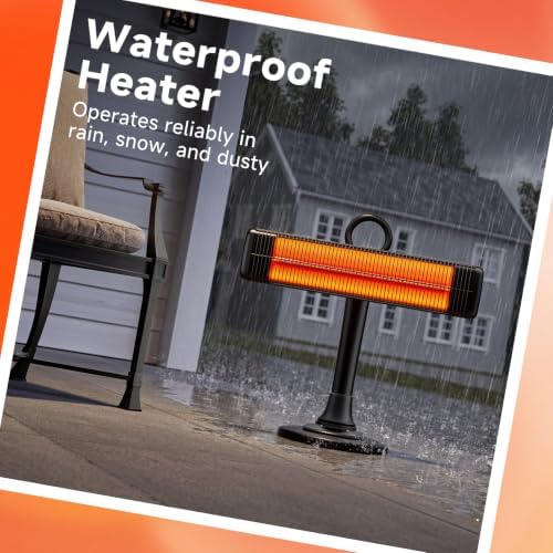 Outdoor Electric Patio Heater, 500W / 1000W Infrared Heater with Carbon Fiber Heating 90° Rotatable 50° Oscillation Portable Floor Heater for Patio, Porch, Garage and Workshop, Black - Image 4