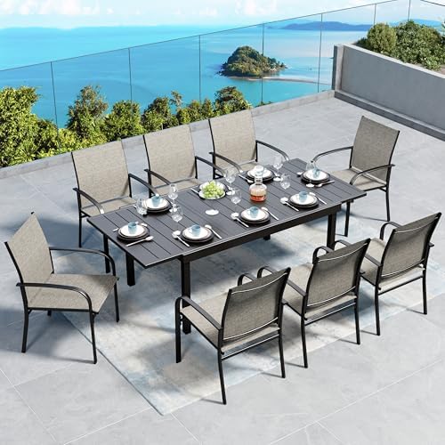 SUNSHINE VALLEY 9pc Patio Dining Set, Extendable Metal Table & 8 Chairs by SUNSHINEVALLEY