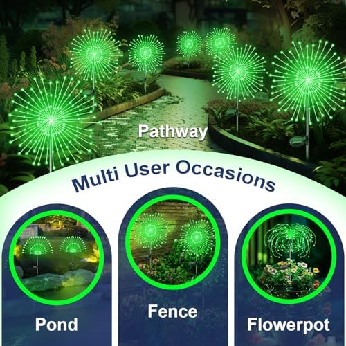 Solar Garden Lights Outdoor, 2 Pack 120 LED Twinkling Firework Lights Decorative with 2 Modes, Outdoor Waterproof Solar Starburst Light for Outside Yard Pathway Garden Decor, Green - Image 5