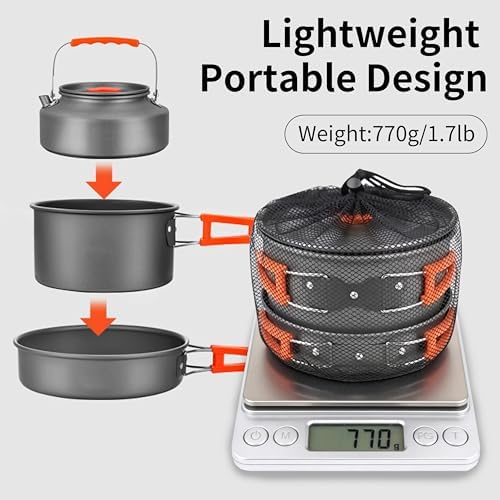 Collapsible Camping Cookware Set, Portable 4-in-1 Outdoor Camping pots and Pans Set with Nonstick Frypan, Pot, Kettle & Carry Bag, Hard-Anodized Aluminum for Camping, Hiking (2-6 Person) - Image 6