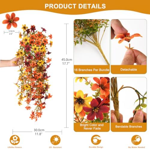 Artificial Fall Flowers Fake Mums UV Hanging Plants for Outdoors Decor - Image 3