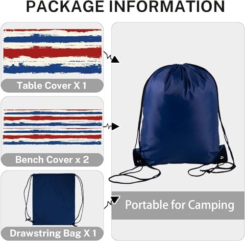 CAPSCEOLL Fitted Picnic Table Cover with Bench Covers 6ft - Red Blue - Image 4