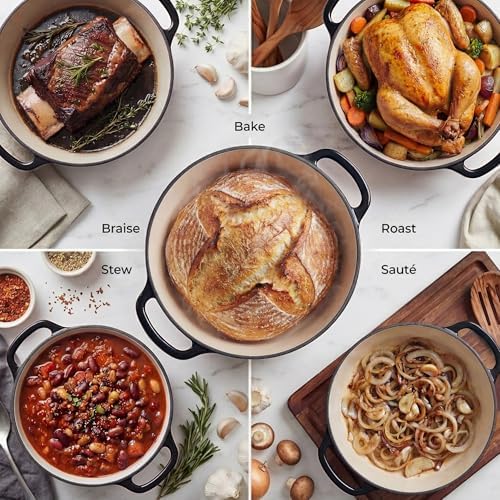 Zulay Kitchen 6.4 Quart Enameled Cast Iron Dutch Oven Pot with Lid – Premium Durability & Oven Safe up to 500°F – Heavy Duty Cookware Perfect for Bread Baking, Stews, Braising & Roasting - Black - Image 3