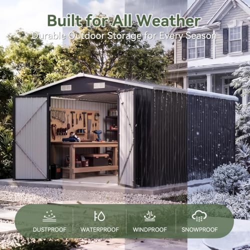 Aoxun 10x12 FT Shed Outdoor Storage Shed with Floor Black - Image 6