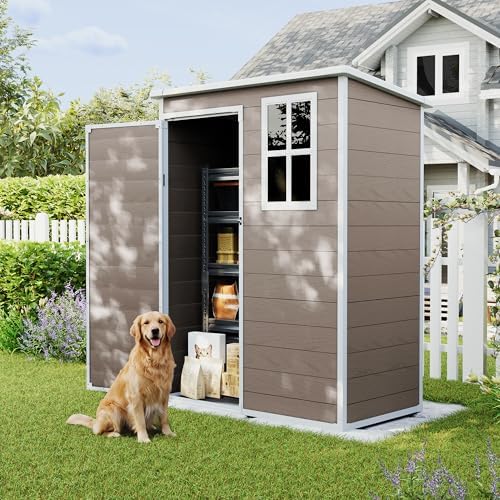 UDPATIO Outdoor Storage Shed 5x3 FT, Garden Resin Shed with Floor, Brown by UDPATIO
