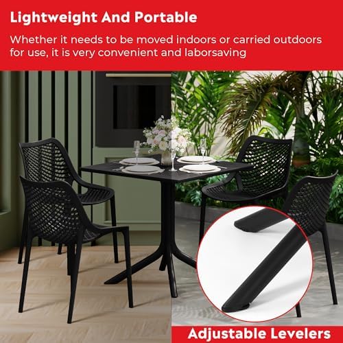 Costaelm Patio Dining Table for 4, Square PP Patio Table, 4-Person Weather Resistant Porch Tables for Outside Poolside Deck Lawn Garden Backyard, Black - Image 4