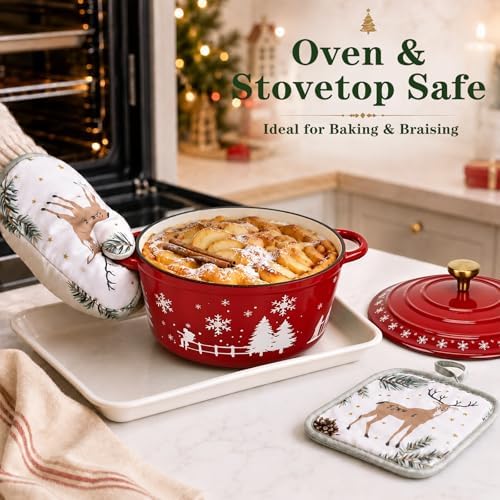 5QT Enameled Cast Iron Dutch Oven with Lid, Pot for Sourdough Bread Baking - Image 4