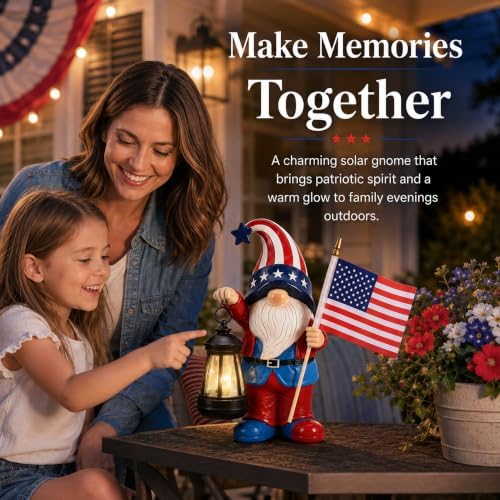 Solar Patriotic Gnome Statue: Outdoor Figurine with Lantern - Image 7