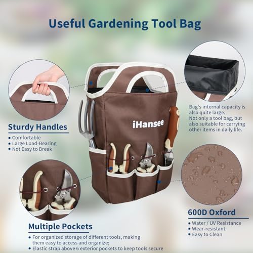 Brown Garden Tools Set 12-Piece, Gardening Gifts for Women Men - Image 3