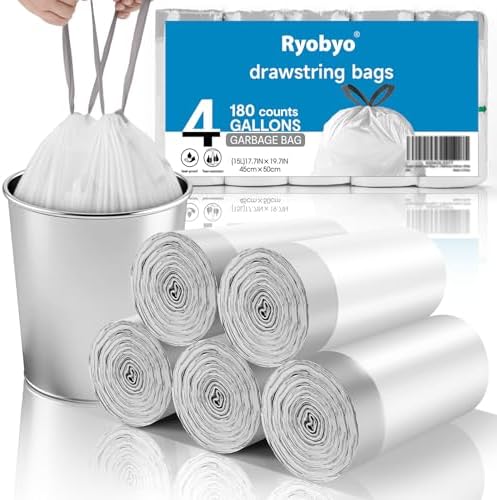180 Count Drawstring Small Trash Bags 4 Gallon for Bathroom Office by RYOBYOTRASHBAGS