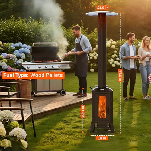 70,000 BTU Wood Pellet Outdoor Patio Heater with Glass Viewing Window - Image 4