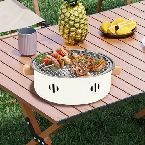 Portable Charcoal Barbecue Grill, 1pc Small Outdoor Camping Grill (Beige) - Image 4